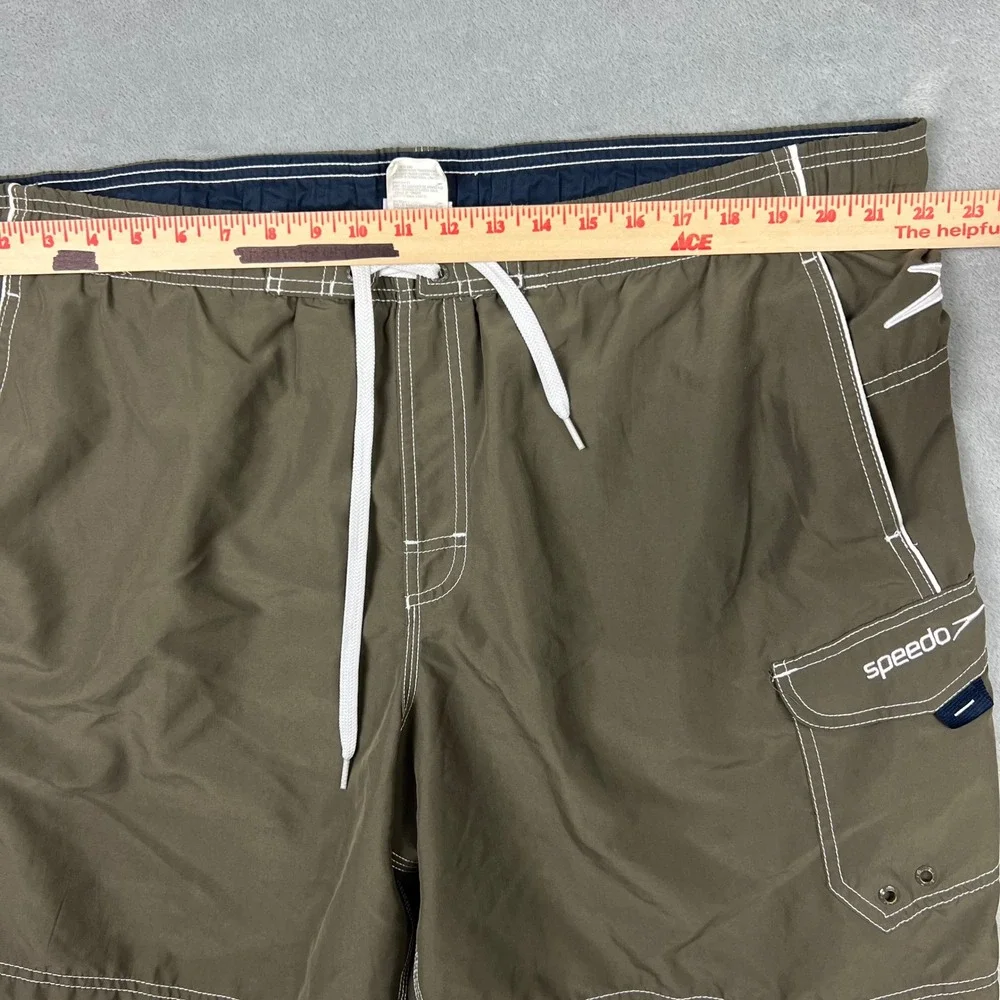 Speedo Mens XL Olive Green Cargo Swim Trunks Mesh Lined Drawstring Board Shorts